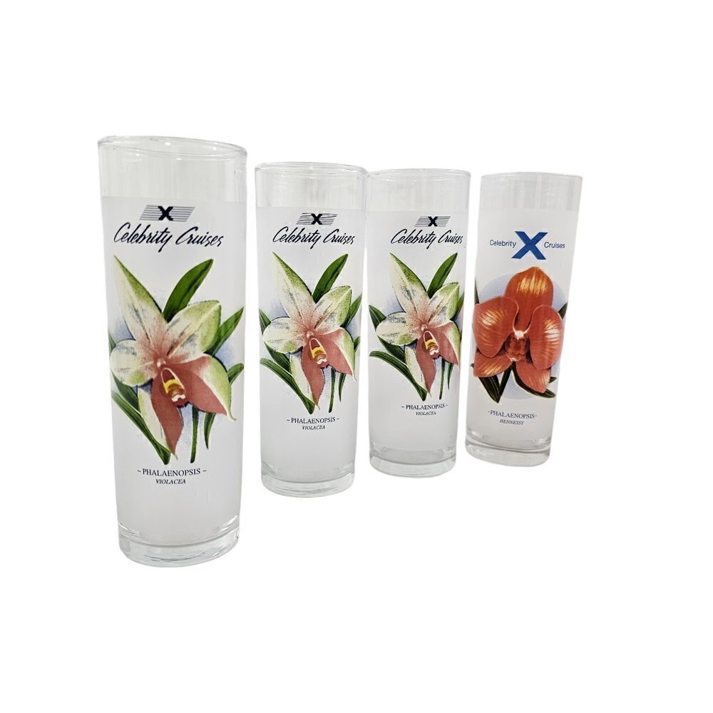 Celebrity Cruises Orchids Frosted High Ball Glasses Drink Recipe – Set of 4